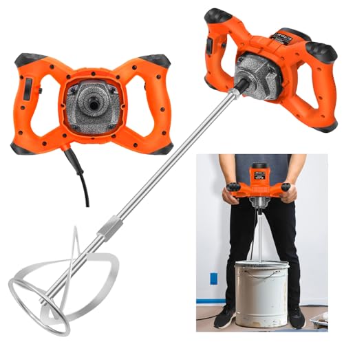 2600W Concrete Mixer Machine Electric Paddle Plaster Plastering Mortar Paint Mixer, M14 Threaded Rod 240 Volt Stirrer 6-Speed Variable Electric Mixer (Orange)