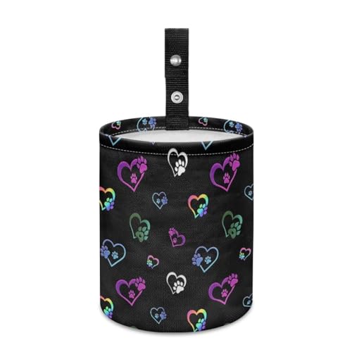 Image of Colorful Dog Paw Heart Car Trash Bag, Car Trash Can - Cute, Portable, Collapsible for Back Seat, Floor, or Hanging Headrest Waste Basket