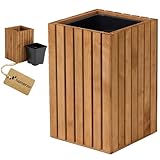 HOMERZO Macetero de madera – impregnado resistente a la intemperie – con inserto de plástico extraíble – Maceta para plantas para balcón, jardín, terraza (Vertical-marrón 36x36 H55 cm)