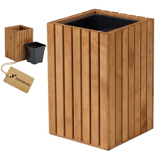 HOMERZO Pflanzkübel Holz – imprägniert wetterfest – mit herausnehmbarem Kunststoffeinsatz – Pflanztopf Blumenkasten für Balkon Garten Terrasse (Vertikal-braun 36x36 H55 cm) HOMERZO Pflanzkübel Holz – imprägniert wetterfest – mit herausnehmbarem Kunststoffeinsatz – Pflanztopf Blumenkasten für Balkon Garten Terrasse (Vertikal-braun 36x36 H55 cm)