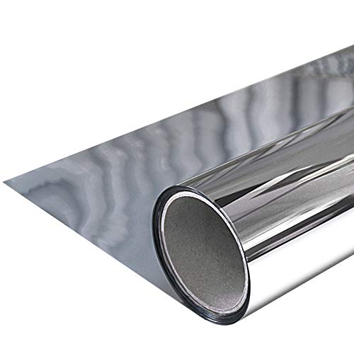 Spiegelfolie Fenster 100x50 cm | Sichtschutzfolie selbstklebend | Sonnenschutzfolie Hitzeschützend für Innen | Fensterfolie für Tagessichtschutz und UV-Schutz | Spiegel Silber