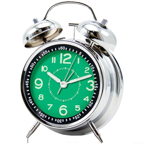 Reloj despertador, reloj despertador para estudiantes, campana fuerte, barrido silencioso, luz nocturna, caja de metal, 4 pulgadas, para dormitorio infantil (B)