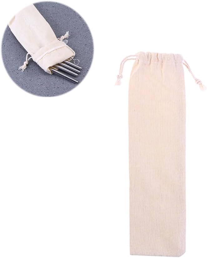 UPKOCH Reusable Straw Carrying Pouch 40-Pack Linen Drawstring Bags for Drinking Straw Storage Cutlery Organizer Travel Kitchen Accessory Foldable Case for Reusable Straws