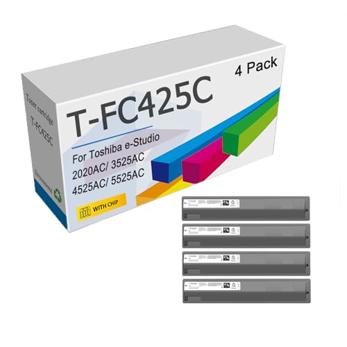 ZJPJMXNN T-FC425C Toner Cartridge Compatible Replacement For Toshiba E-Studio 2020AC 2520AC 2525AC 3025AC 3525AC 3525ACG 4525AC Printers, High Yield 7500 Pages,Black-4 Pack