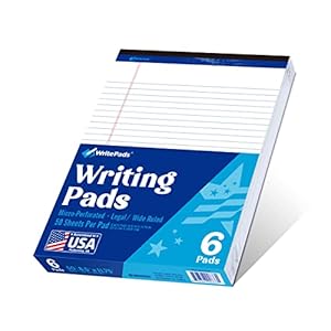 6 Pack Legal Note Pads Wide Ruled 8.5″ x 11″ Writing Pads (50 Sheets/Pad) White Recycled Paper Micro-Perforated Notepad Hard Back Notepads for Office & School Supplies – Made in USA