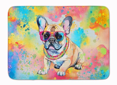 Caroline's Treasures French Bulldog Hippie Dawg Memory Foam Kitchen Mat Machine Washable Anti-Fatigue Mat Cushion Comfort Bath Mat or Kitchen Rug