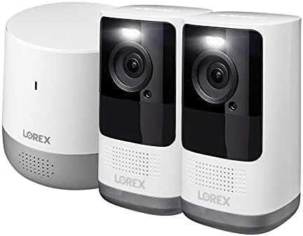 Lorex Home Hub, Two 2K Security Cameras Wireless Outdoor Indoor Battery-Powered with Range Extender, Motion Detection, and Color Night Vision, 32GB MicroSD