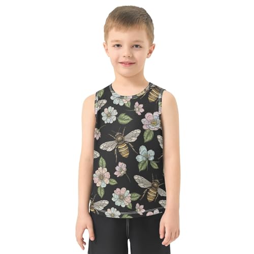 J JOYSAY Vintage Bee Flower Black Boys Tank Top Sleeveless Muscle Shirts Quick Dry Sport Workout Active Kids T-Shirts 3-15T2