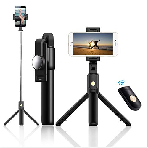 HJ Palo Selfie Trípode para teléfonos móviles, 3 en 1 Mini Extensible Tripode para Movil con Bluetooth y Control Remoto para iPhone/Huawei y Otros Android e iOS 3.3-6 Pulgada