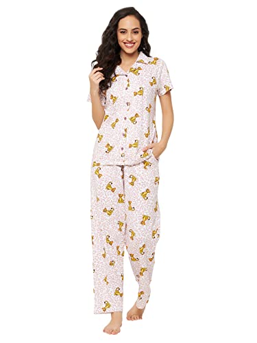 Image of Clovia Women's Cotton Pretty Florals Button Me Up Shirt & Pyjama