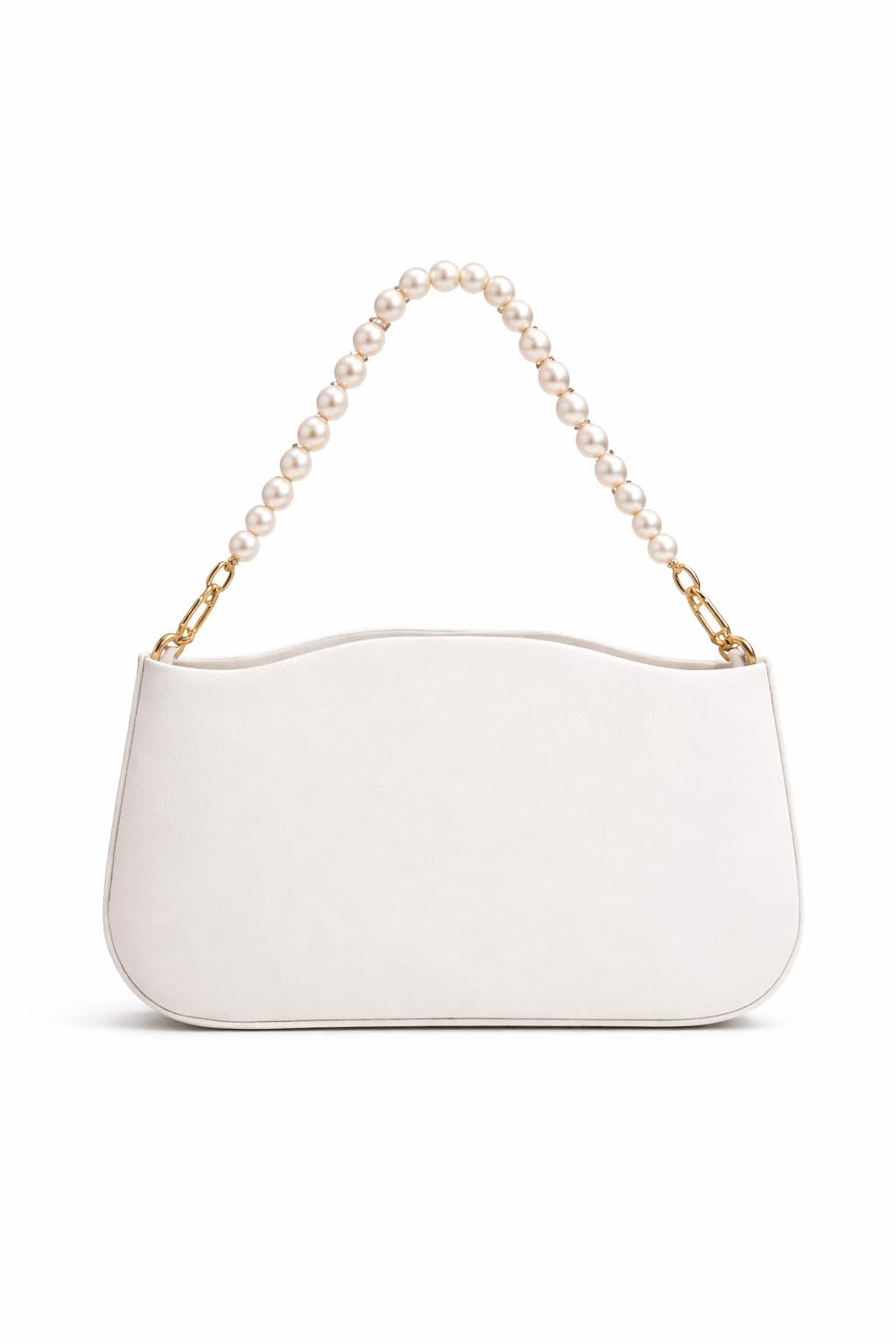 White Pearl Chain Shoulder Bag, Faux Leather, Adjustable Crossbody Strap, Gold Hardware, Party and Wedding Occasion Handbag-image-24