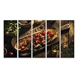 islandburner Bild auf Leinwand Geröstetes Baguette mit Kirschtomaten und Kräutern für Küche Gourmetliebhaber Delikatessengeschäft Bilder Wandbilder Poster