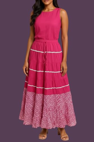 Image of Premium Long Skirt | Stylish Long Crushed Cotton & Unique Prints | Floor Length Skirt for Women | Elastic Waist Premium Maxi Skirt - Comfortable Casual Wear