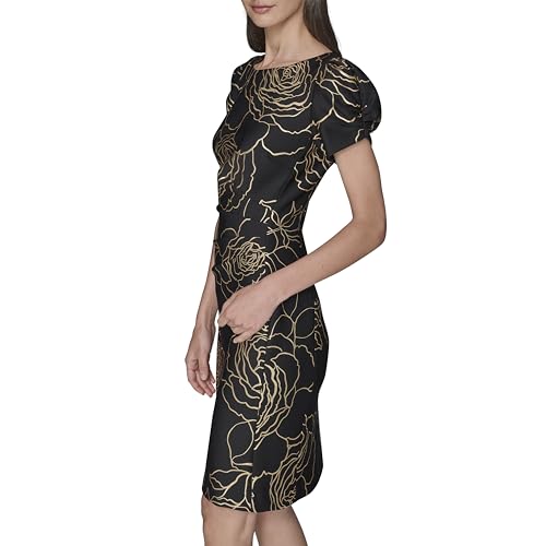 Image of KARL LAGERFELD Short Ruched Sleeve Jewel Neck Sheath Mini Dress