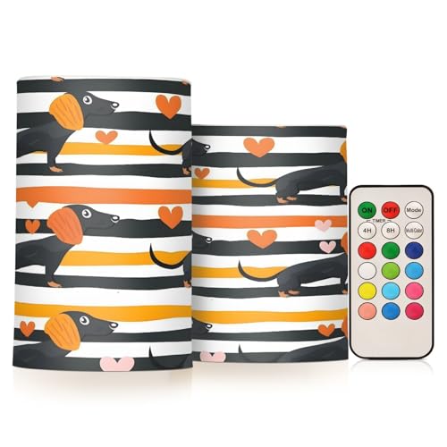 ALAZA Dachshund Dog with Hearts Flickering Flameless Candles Battery Operated with Remote Timer,Tea Light Candles LED Pillar Votive Candles set of 2 for Outdoor Indoor Decorations88