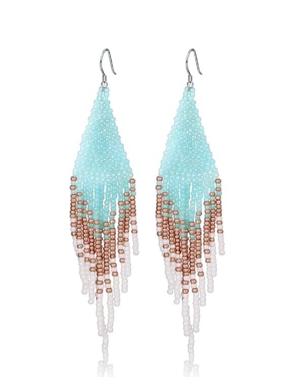 Boho Beaded Bule Tassel Earrings for Women