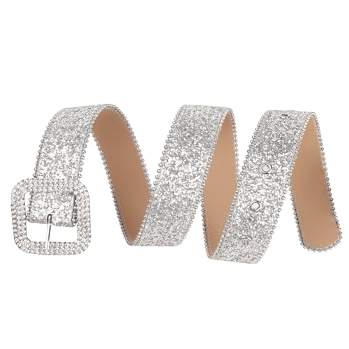 Women Rhinestone Western Belt with Silver Diamond Buckle Sparkly Bling Belts Cowgirl Style Belt for Jeans Dress2