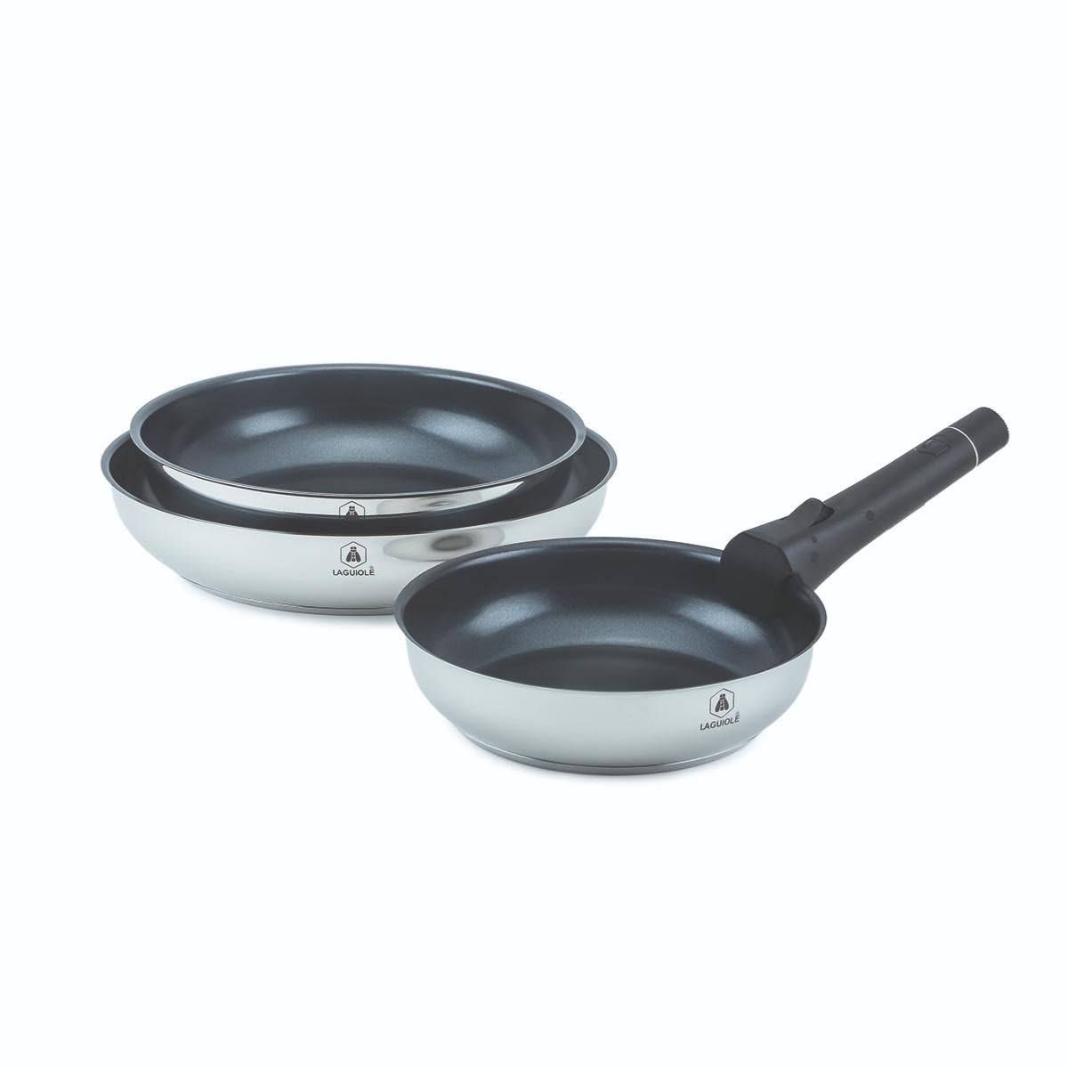 Set de 3 poêles inox Réactif 20/24/28cm antiadhésif | Greblon céramique, Tous feux dont induction, 230°