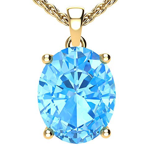 Women's Pendant Necklace, 14k Yellow Gold/White Gold Hanging Jewelry with 7mm Precious/Semi-Precious Oval Birthstone Gemstone & 18