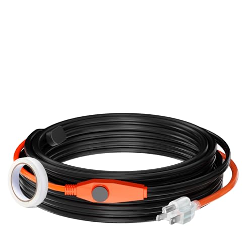 VEVOR Pipe Heating Cable, 30FT 7W/FT Heat Tape for Pipes with Built-in Thermostat, Water Pipe Heat Cable Protects PVC Hose, Metal and Plastic Pipe from Freezing