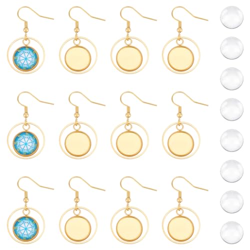 UNICRAFTALE 12Sets Stainless Steel Flat Round Bezel Dangle Earring Making Kits Blank Dome Dangle Earrings Transparent Glass Cabochon Cabochon Settings Ear Hooks with Glass Cabochon for Jewelry Making