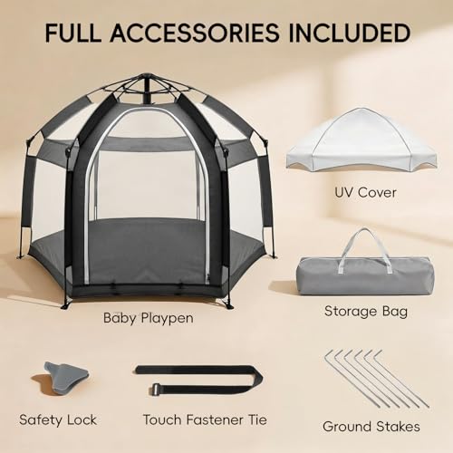 Image of Palopalo Black Pop Up Baby Beach Tent - UPF50+ Sun Protection Canopy & Mosquito Net, Instant Setup Portable Playpen for Indoor & Outdoor Play, Lightweight Pack and Play Yard