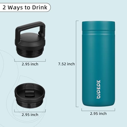 Image of BJPKPK 20 oz Insulated Travel Water Bottle, Coffee Tumbler Stainless Steel | Double Wall Vacuum, Leakproof, Thermal, Keeps Hot /Cold, Dishwasher Safe, Spill Proof, Wide Mouth, 2 Lids, Lake Blue