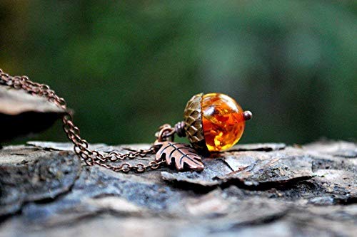 Enchanted Leaves - Orange And Copper Acorn Necklace - Orange Fall Acorn Pendant - Cute Nature Charm Necklace #TOP2