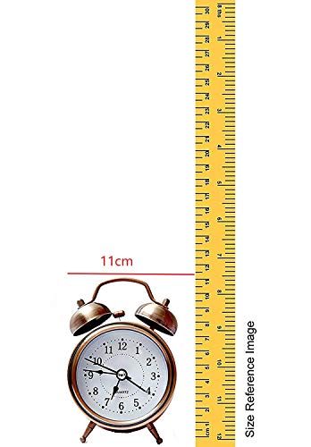 Image of Brass Vintage Twin Bell Table Top Alarm Clock with Night LED Light Analog Display Extra Loud Alarm Sound Copper Clock for Wake-up Time Morning Walk Home Decor(Copper-White, 11cm)