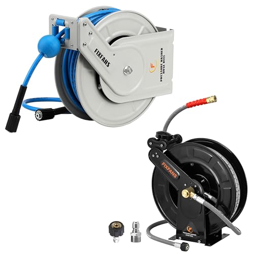 Image of FIXFANS Retractable Pressure Washer Reel with Hose 1/4" × 60ft, 3/8" X 50 FT