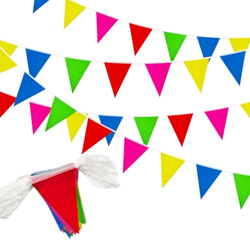 Guirlande de fanions de 40 m, 80 pièces, décoration de fête, Drapeaux triangulaires réutilisables et imperméables, pour Mariage, intérieur et extérieur,...
