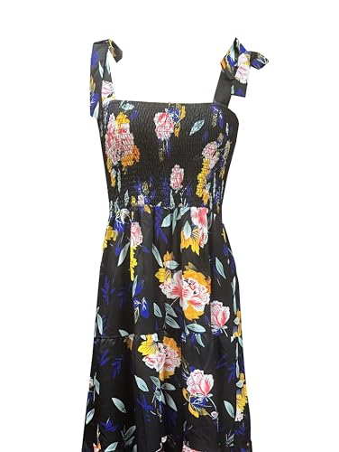Image of kinstell Women's Summer Boho Spaghetti Strap Square Neck Ruffle Casual Flowy Long Dress Beach Swing Party Maxi Dress