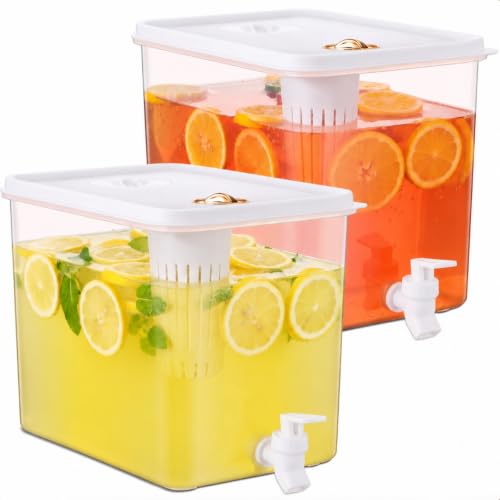 Domensi 2 Gallon Drink Dispenser for Fridge with Leak Proof Spigot, 2 Pack