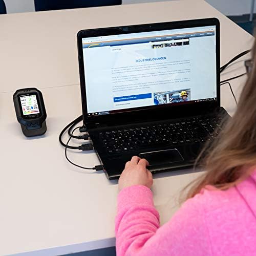 Close-up of the PCE-RCM 8 Air Quality Meter's display showing various air quality readings like PM2.5, HCHO, TVOC, temperature, and humidity.