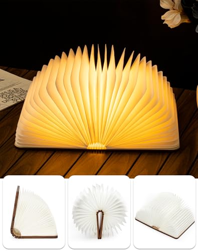 Image of 8.3 Inch Wooden Book Lamp, Book Lovers Gifts,Teacher Appreciation Gifts for Women, LED Ambient Lighting, Magnetic Mood Lighting for Home&Library Decor (Walnut)