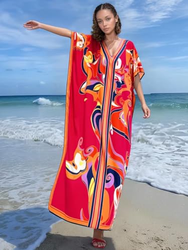 Cashew Flower Silk Caftan Women Vneck beach Cover up Caftans Kaftan for Women Loose Plus Size Caftan (B3)3