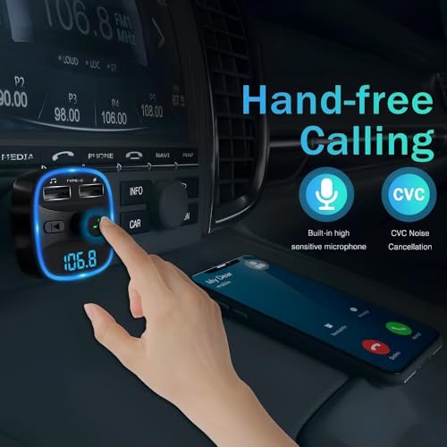Bluetooth Car Adapter, Radio Receiver Audio FM Transmitter, 48W Fast Charger for 12V/24V Cigarette Lighter, Hands-Free Calling, Support TF Card & USB Flash Drive, Wireless Radio Receiver Adapter Kit - Image 3