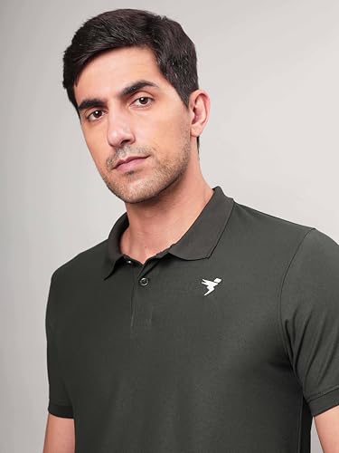Image of TECHNOSPORT Men's Solid Slim Fit Polo Collar T-Shirt MATPIQ Half Sleeve Button Polyester for Gym Running Workout UPF50+ Anti Odour