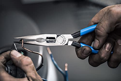 Image of Channellock Needle-Nose Pliers E318 - Long Nose, High Carbon Steel, Blue Handle - 8-Inch Combination