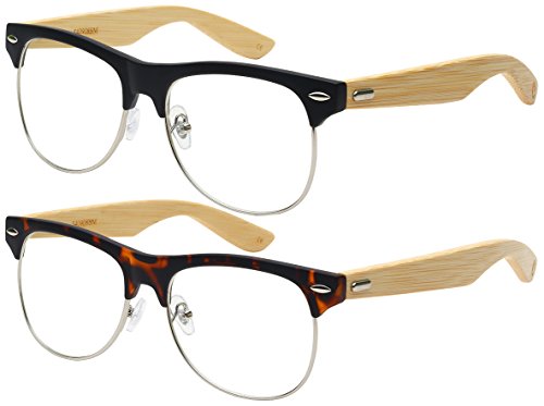 Edge I-Wear Semi-Rimless Bamboo Clear UV Lens Sunglasses 540908BM-CL3