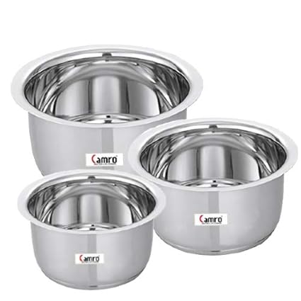 CAMRO TOPE ENCAPSULATED Bottom Induction Base Set of 3 (2.7 L, 3.4 L, & 4 L), Silver (14 no/15no/16no)