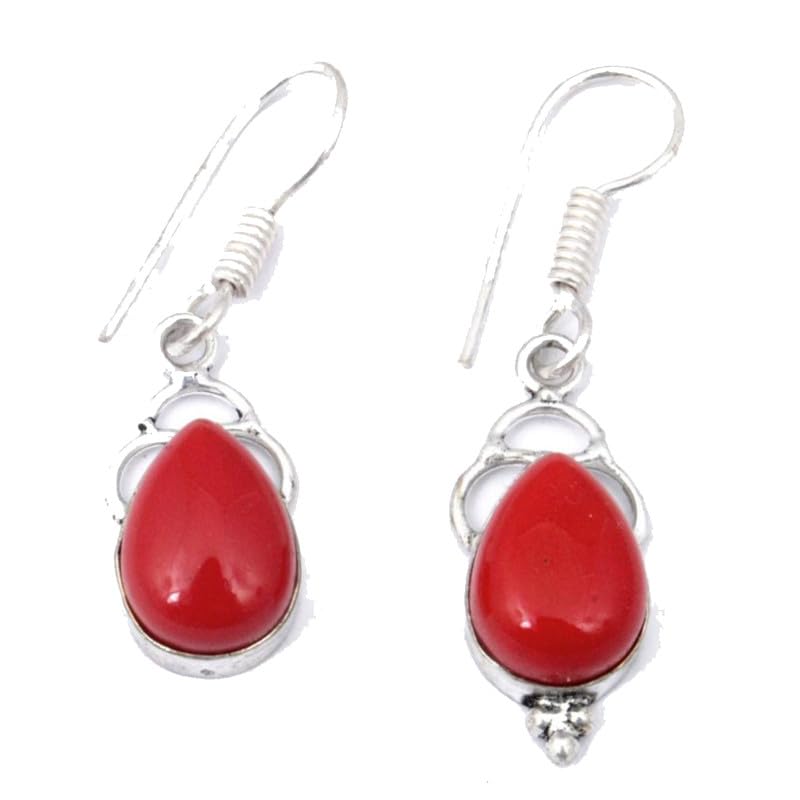 Pendientes colgantes hechos a mano de coral rojo de 1,5 'de largo para niñas y mujeres, joyería chapada en plata de ley 925 de VACHEE 418