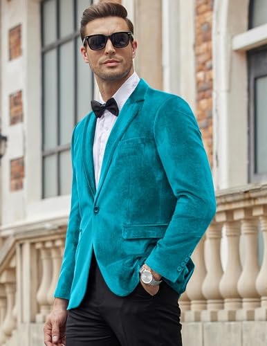 Image of COOFANDY Men's Velvet Blazer Notched Lapel Velour Suit Jacket One Button Tuxedo Jackets for Wedding Prom Party Dinner