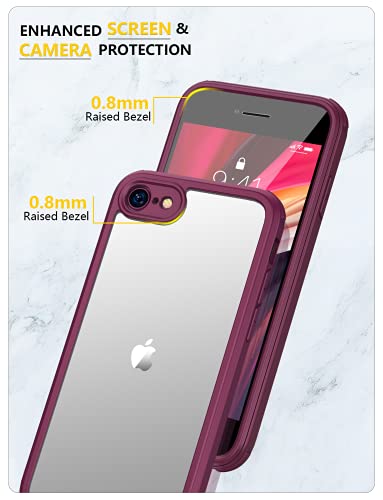 Image of Miracase iPhone SE Case 2020 2022 / iPhone 8 Case with Built-in Glass Screen Protector, iPhone SE Phone Case 3rd Generation / 2nd Gen Slim, Full-Body Protective Cover for SE /8, Plum