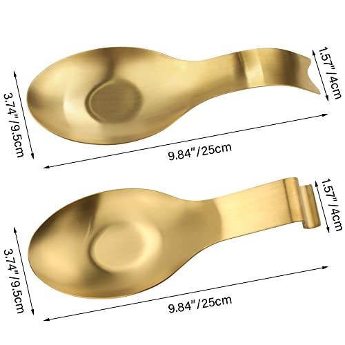 Image of VanlonPro Stainless Steel Spoon Rest, Spatula Ladle Holder, Stainless Steel Utensil Spoon Rest Holder, Brushed Finish, Dishwasher Safe 9.8 x 3.7 Inch (Gold + Gold Fish Tail)
