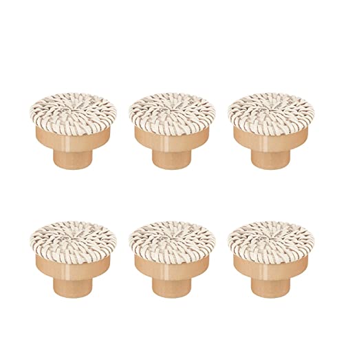 WANGCL 6pcs Rattan Dresser Knobs Handmade Wicker Woven Cabinet Knobs Dresser Handles Drawer Hardware Pulls (Beige) - Image 4
