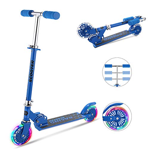 Hikole Scooter for Kids with LED Light Up Wheels, Adjustable Height Kick Scooters