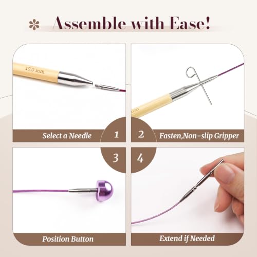 Image of Yarniss Tunisian Bamboo Crochet Hook Set with Swivel Cable 3.5mm-10.0mm