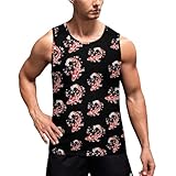 Japanese Fish Cherry Flower Men's Tank Tops Summer Sleeveless T-Shirts Gym Workout Tee Casual Beach Tee