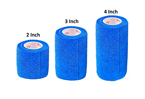 Image of Vet Wrap Tape (Blue) (2 Pack) (4 Inch x 15 feet) Self Adhesive Adherent Adhering Cohesive Flex Self Stick Bandage Grip Roll Dog Cat Pet Horse